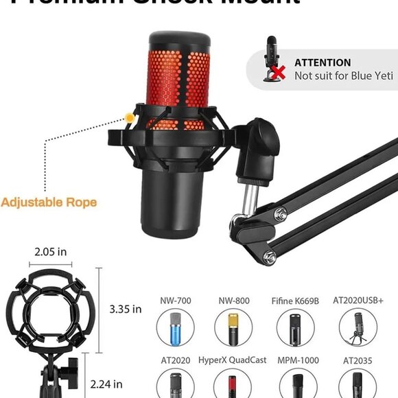 Microphone Stand for Blue Yeti, Boom Arm Scissor Mic Stand with Windscreen - Picture 5 of 6